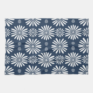 Daisy FLoral Pattern Blue White Kitchen Towel