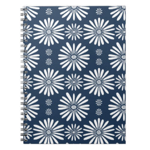 Daisy Floral Pattern Blue White Notebook