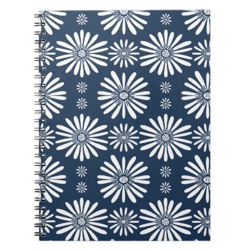 Daisy Floral Pattern Blue White Notebook