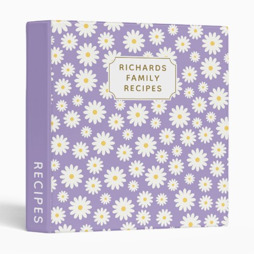 Daisy Floral Pattern Purple Cookbook Family Recipe 3 Ring Binder