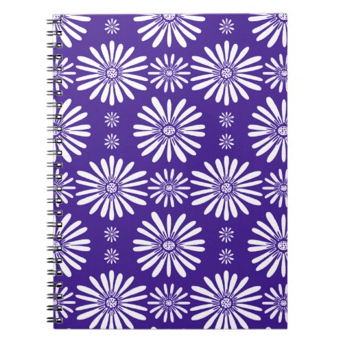 Daisy Floral Pattern Purple White Notebook
