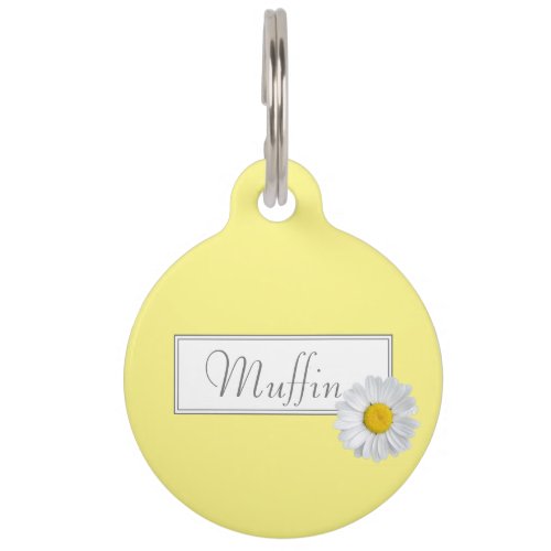 Daisy floral pattern yellow vibrant  pet ID tag