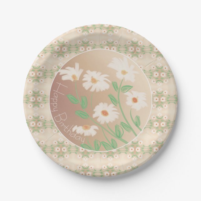 Daisy Floral Patterned Paper Plates (Front)