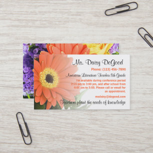 Daisy Floral Peachy Teacher Info Business Card