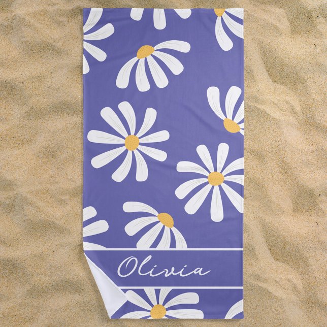 Daisy Floral Periwinkle Monogram Beach Towel (Creator Uploaded)