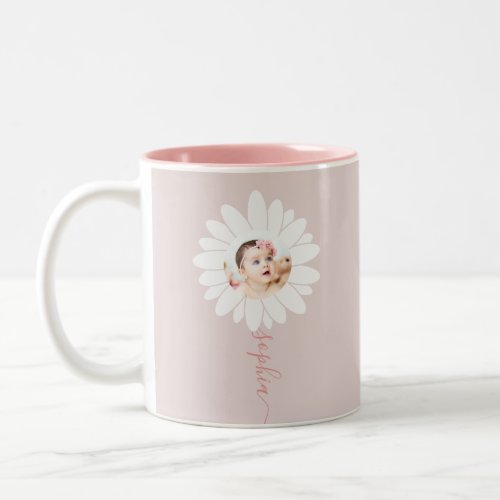 Daisy Floral Photo Pink Two_Tone Coffee Mug