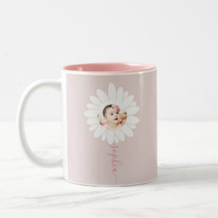 Daisy Floral Photo Pink Two-Tone Coffee Mug