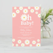 Daisy Floral Pink Bohemian Baby Shower  Invitation (Standing Front)