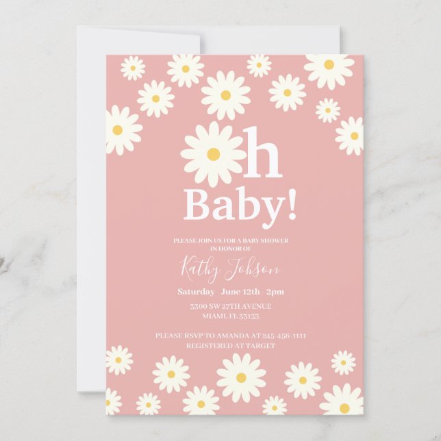 Daisy Floral Pink Bohemian Baby Shower  Invitation (Front)
