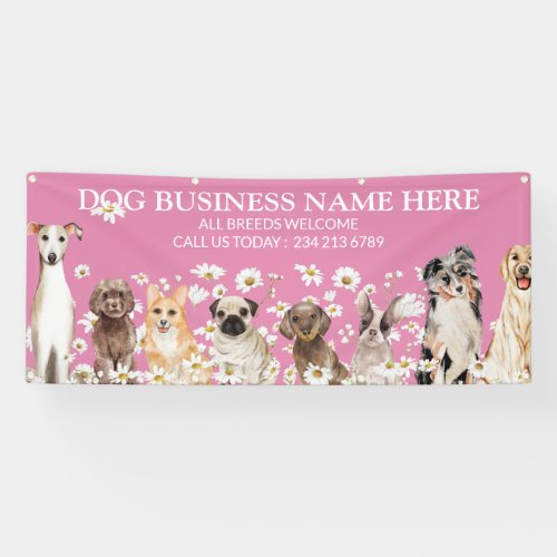 Daisy Floral Pink Dog Grooming Salon Promotional Banner