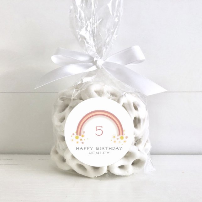 Daisy Floral Rainbow Girls Birthday Classic Round Sticker (Creator Uploaded)