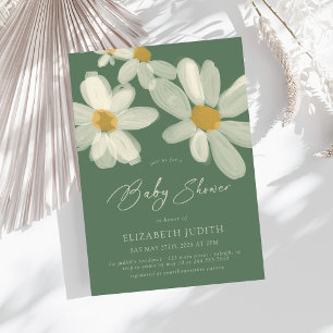 Daisy Floral Sage Green Baby Shower Invitation