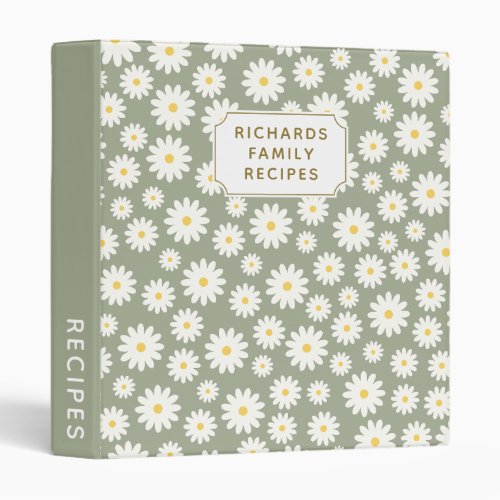 Daisy Floral Sage Green Cookbook Family Recipe 3 Ring Binder
