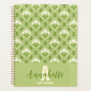 Daisy Floral Striped Pattern Green Yellow White Planner
