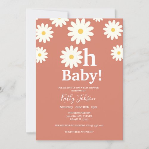 Daisy Floral Terracota Bohemian Baby Shower  Invitation
