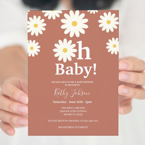 Daisy Floral Terracota Bohemian Baby Shower  Invitation