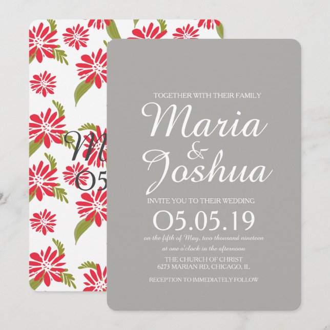 Daisy Floral Tropical Leaves Wedding Invitation (Front/Back)