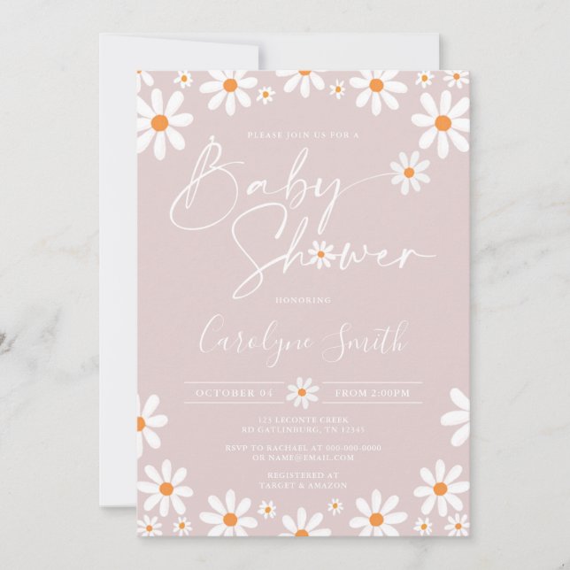 Daisy Floral Watercolor Baby shower invitation (Front)