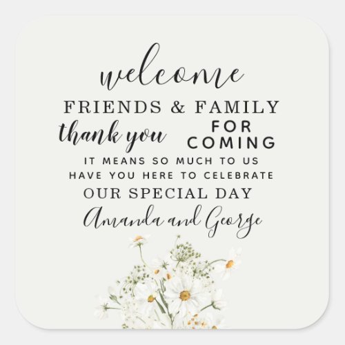 Daisy floral Wedding favor personalized thank you Square Sticker