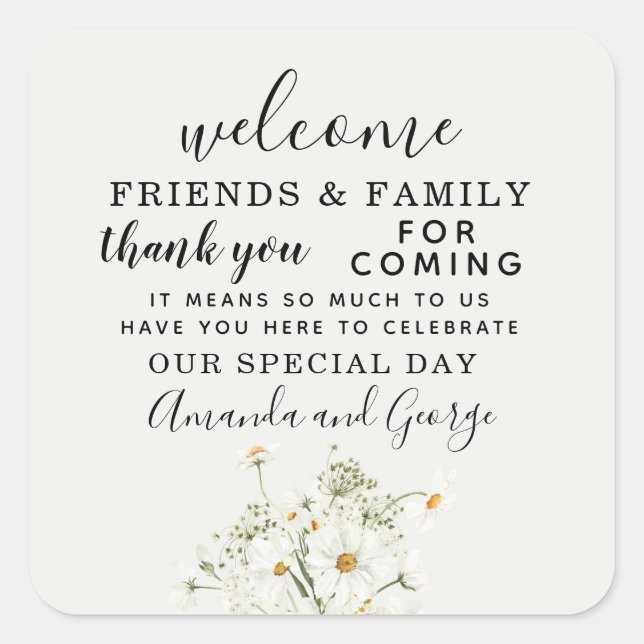 Daisy floral Wedding favor personalized thank you Square Sticker (Front)