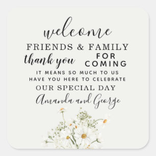 Daisy floral Wedding favor personalized thank you Square Sticker