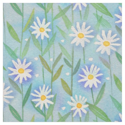 Daisy Floral White Blue Aqua Fabric