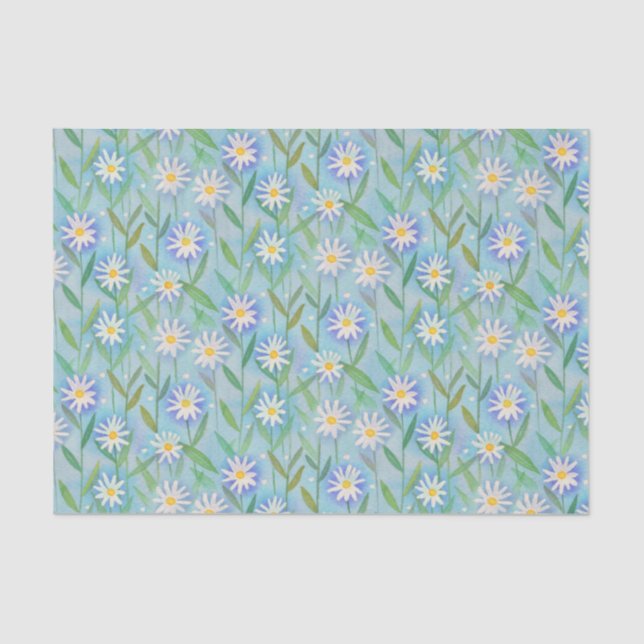 Daisy Floral White Blue Pattern Tissue Paper (Front)