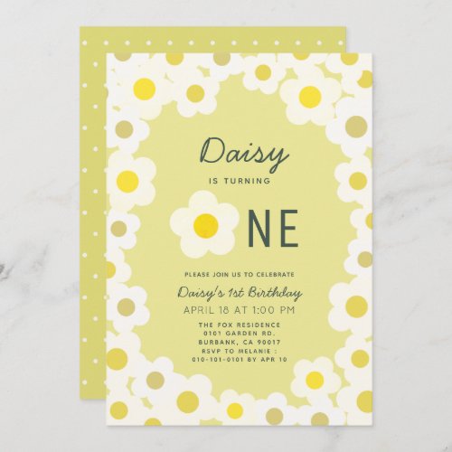 Daisy Floral Yellow 1st Birthday Invitation
