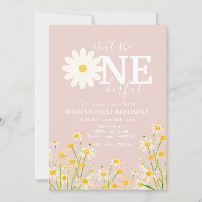 Daisy Flower 1st Birthday  Invitation (Front)