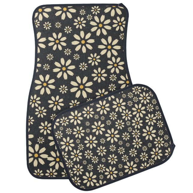 Daisy flower aesthetic yellow white decorative car floor mat (Set)