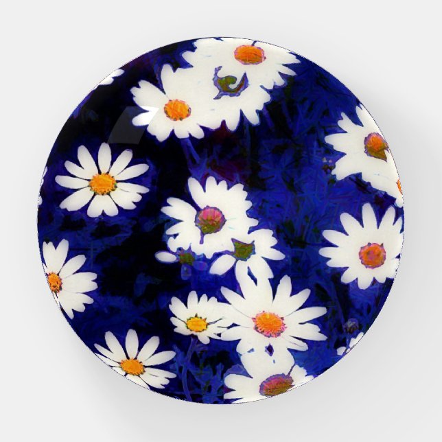 Daisy Flower Art Glass Paperweight (Front)