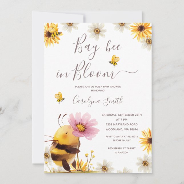 Daisy Flower Bay Bee in Bloom Baby Shower Invitation (Front)
