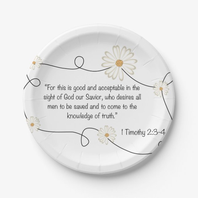 Daisy Flower Bible Quote Knowledge of Truth Paper Plates (Front)