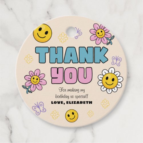 Daisy Flower Birthday Party Circle Thank You Tag