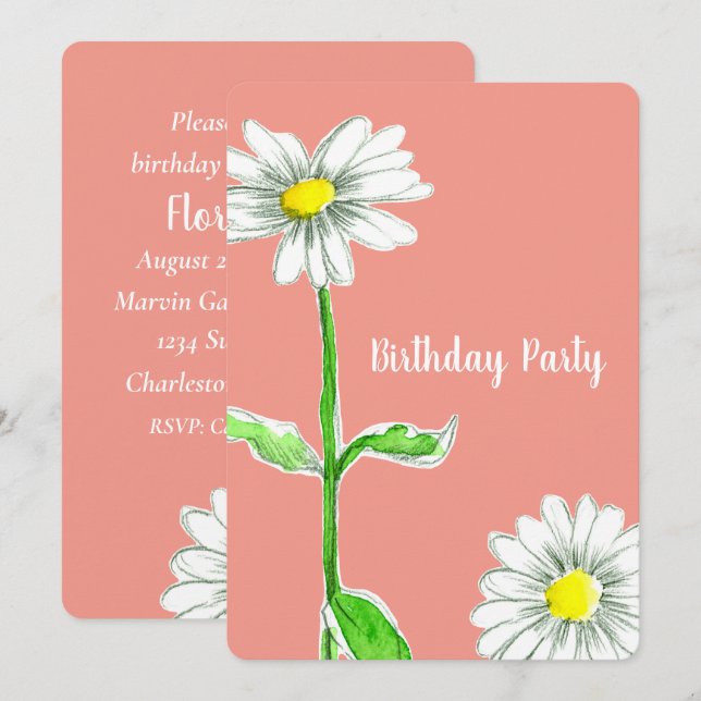 Daisy Flower Birthday Party Invitation Orange (Front/Back)