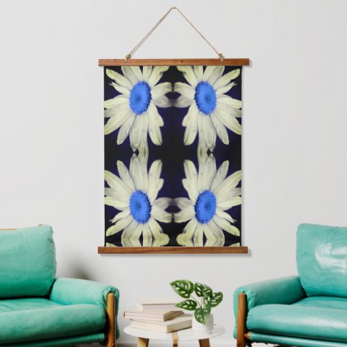 Daisy Flower Blue Center Raindrops Abstract Hanging Tapestry