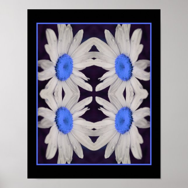 Daisy Flower Blue Center Raindrops Abstract  Poster (Front)