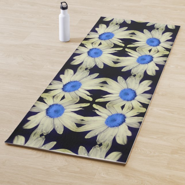 Daisy Flower Blue Center Raindrops Abstract  Yoga Mat (In Situ)