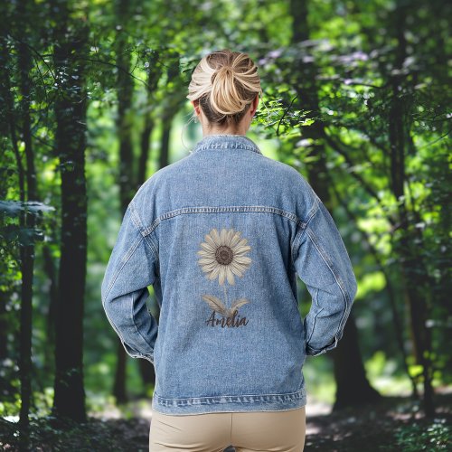 Daisy Flower Boho Name Denim Jacket