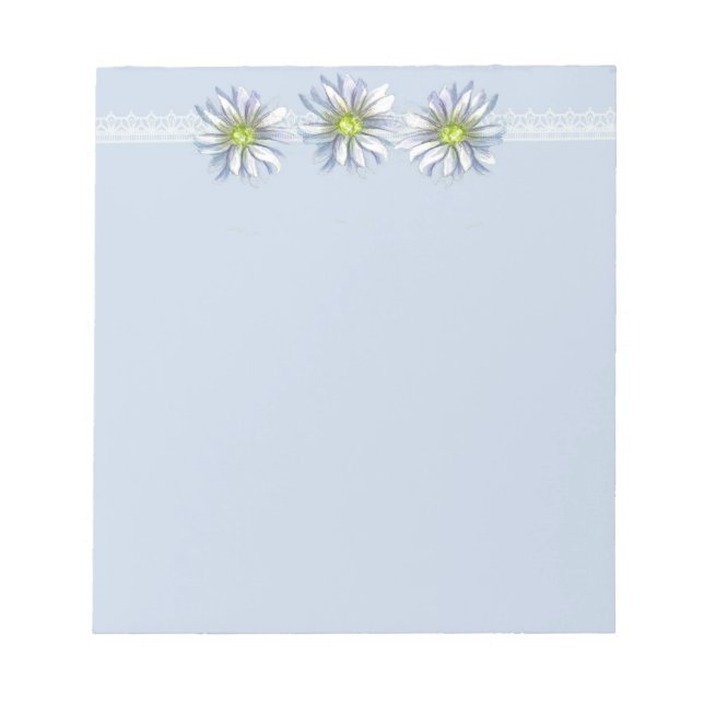 Daisy Flower Botanical Drawing Pastel Blue Notepad (Front)