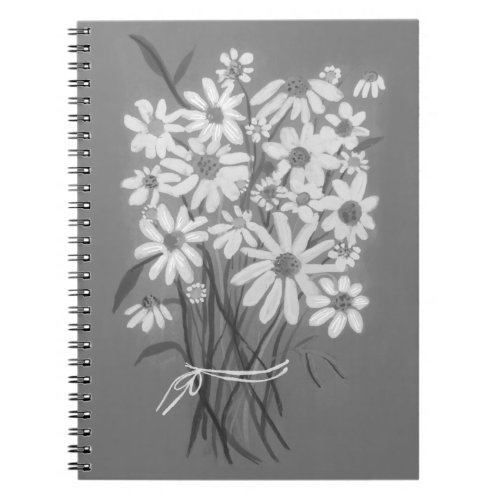 Daisy Flower Bouquet Watercolor Gray Notebook