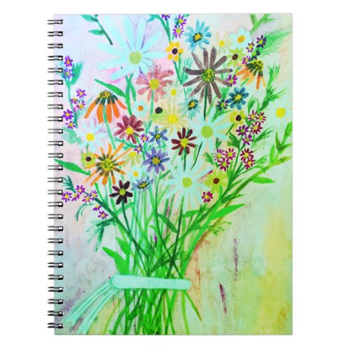 Daisy Flower Bouquet Watercolor Green Notebook