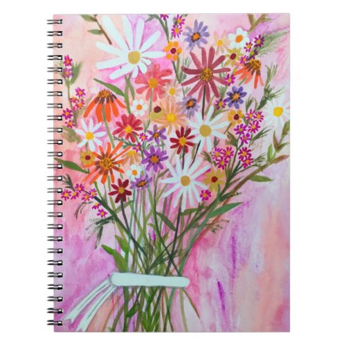 Daisy Flower Bouquet Watercolor Pink Notebook