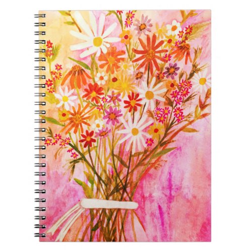 Daisy Flower Bouquet Watercolor Pink Notebook