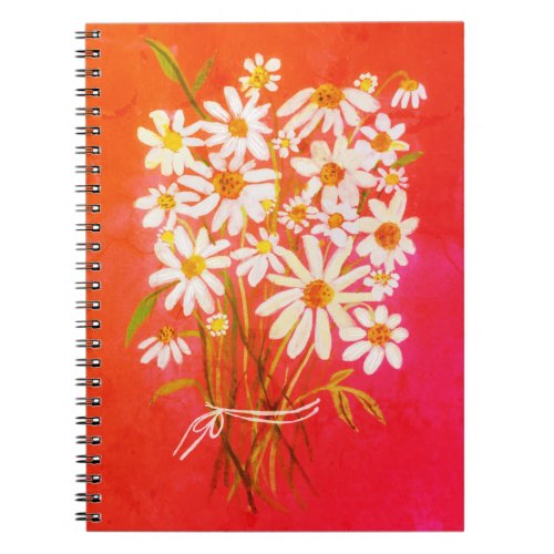 Daisy Flower Bouquet Watercolor Red Notebook