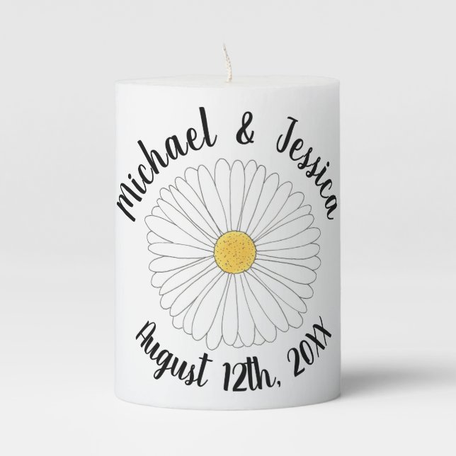 Daisy Flower Bridal Wedding Floral Centerpiece Pillar Candle (Front)