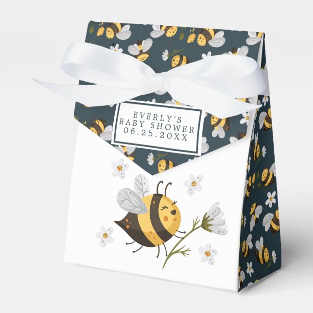 Daisy Flower Bumblebee Bee Baby Shower Favor Boxes (Front Side)