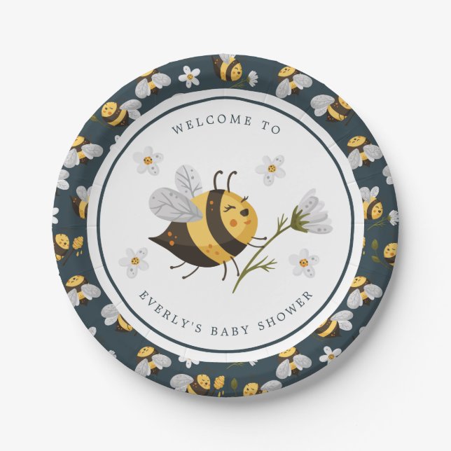 Daisy Flower Bumblebee Bee Baby Shower Paper Plates (Front)