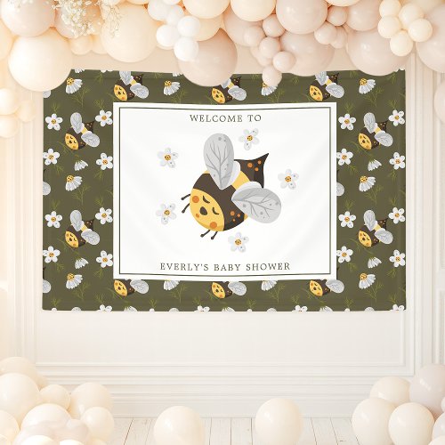 Daisy Flower Bumblebee Bee Green Baby Shower Banner