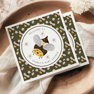 Daisy Flower Bumblebee Bee Green Baby Shower Napkins